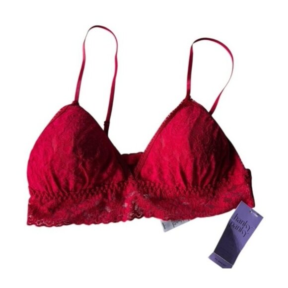 Hanky Panky Signature Lace Red Padded Triangle Bralette Size L NWT Made in USA - Picture 2 of 7